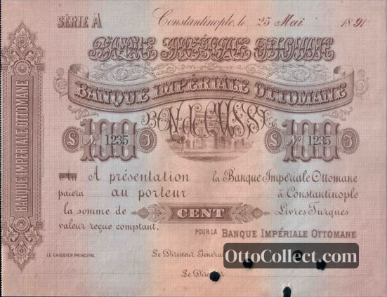 100 Lira Ottoman Empire banknote from 1891