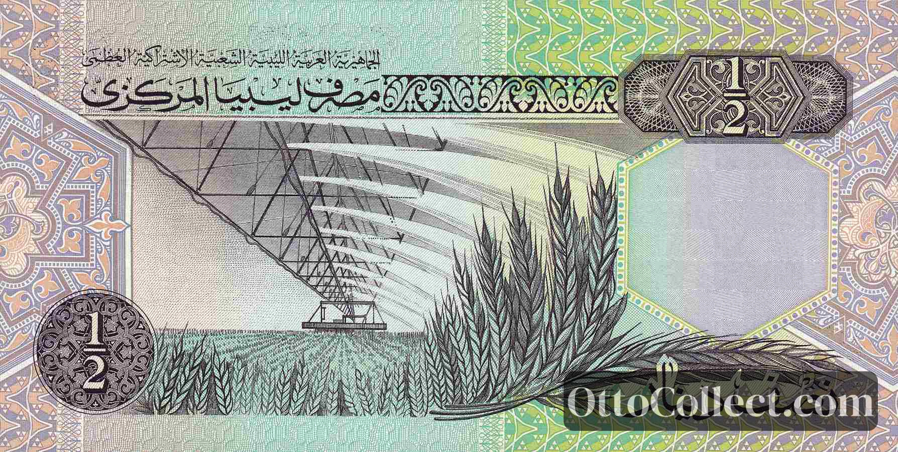 1/2 Dinar Libya banknote back side from 1991 - Pick 58c